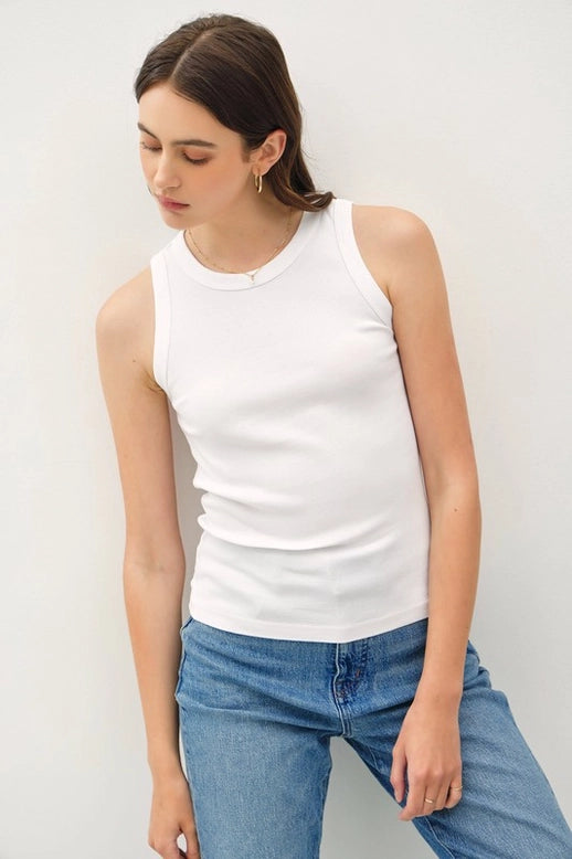 Round Neck Basic Tank - White