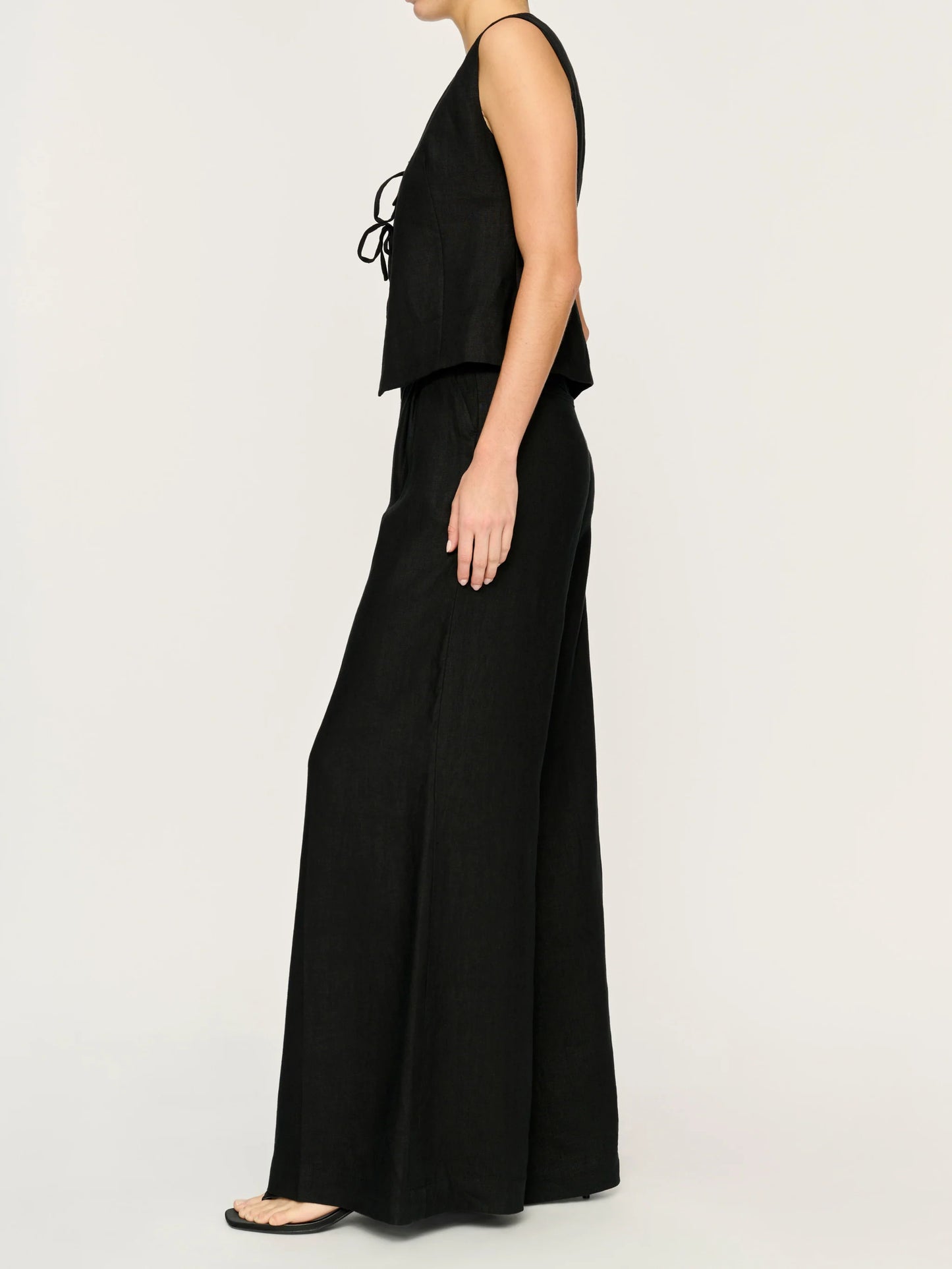 Zia Tie Front Vest - Black Linen