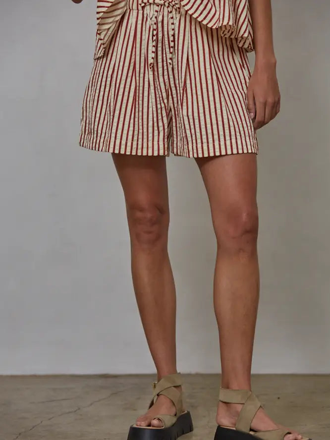 Woven Striped Short - Red