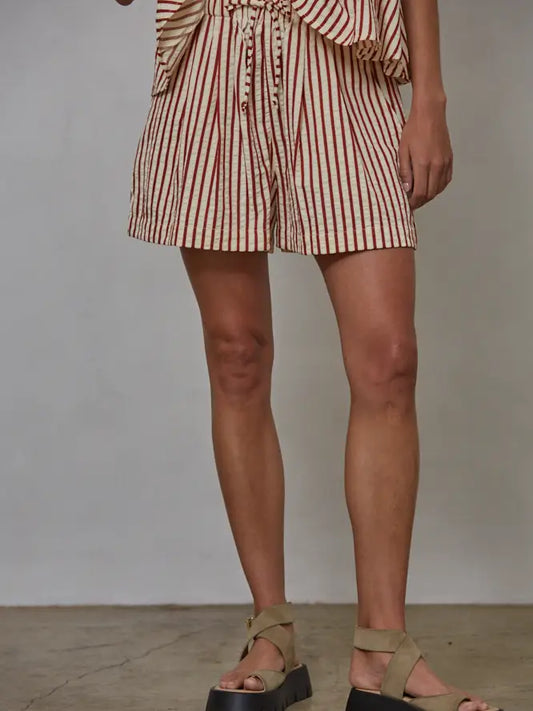 Woven Striped Short - Red