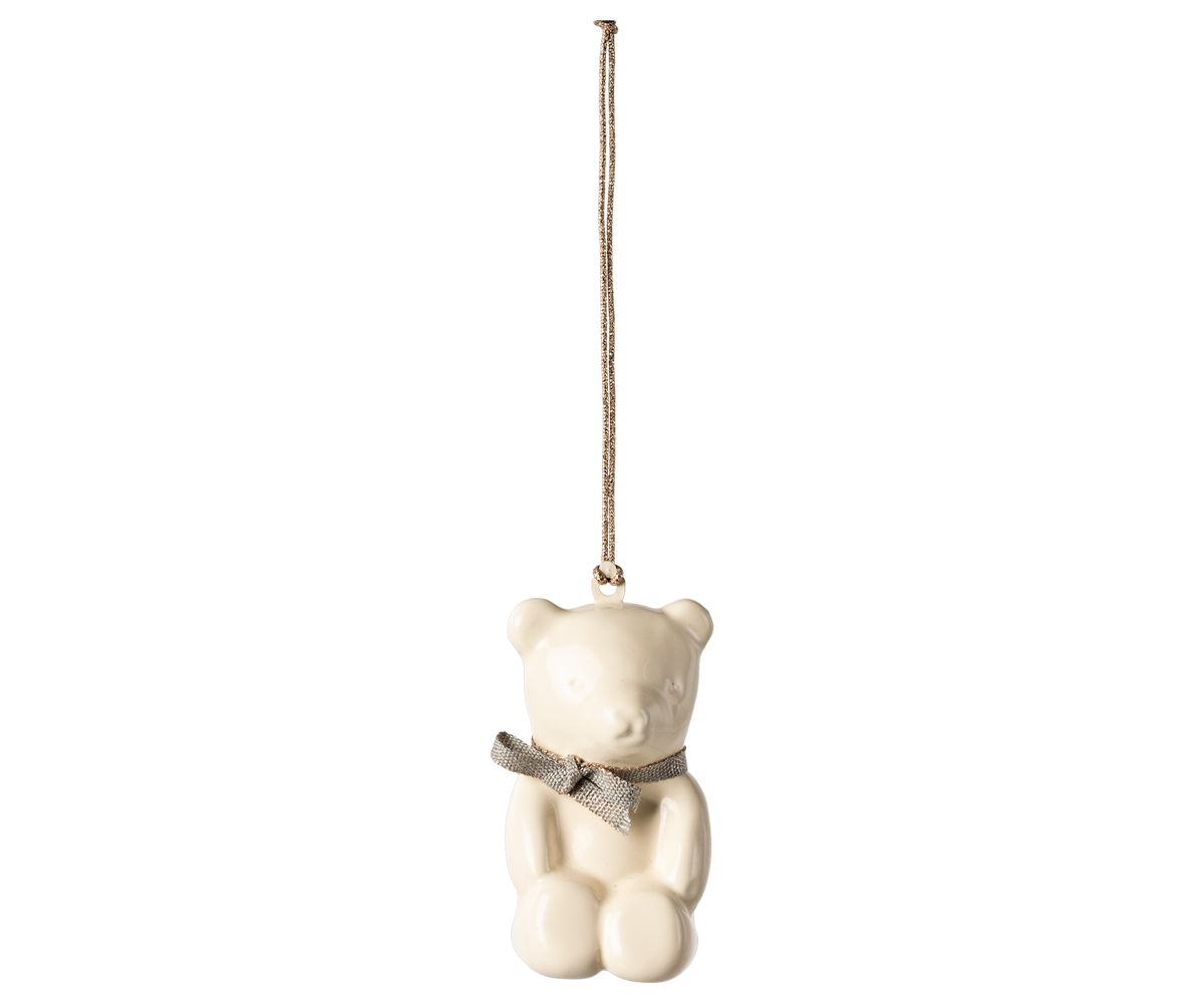 Maileg - Metal Ornament - Teddy Bear - Off White/Blue - PREORDER FW24