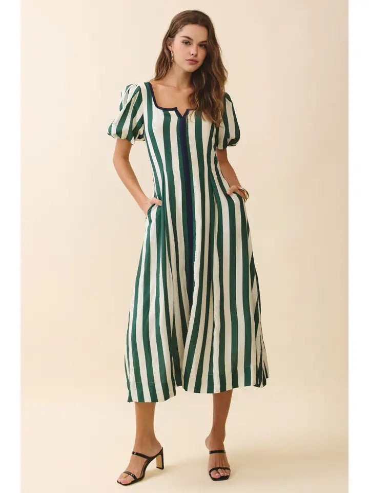 Square Neck Midi Dress - Green