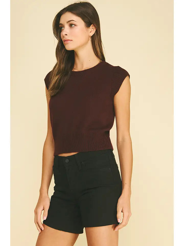 Cap Sleeves Knit Top - Eggplant