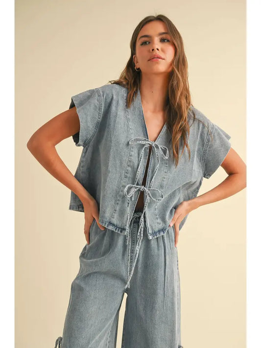 Tie Front Blouse - Denim