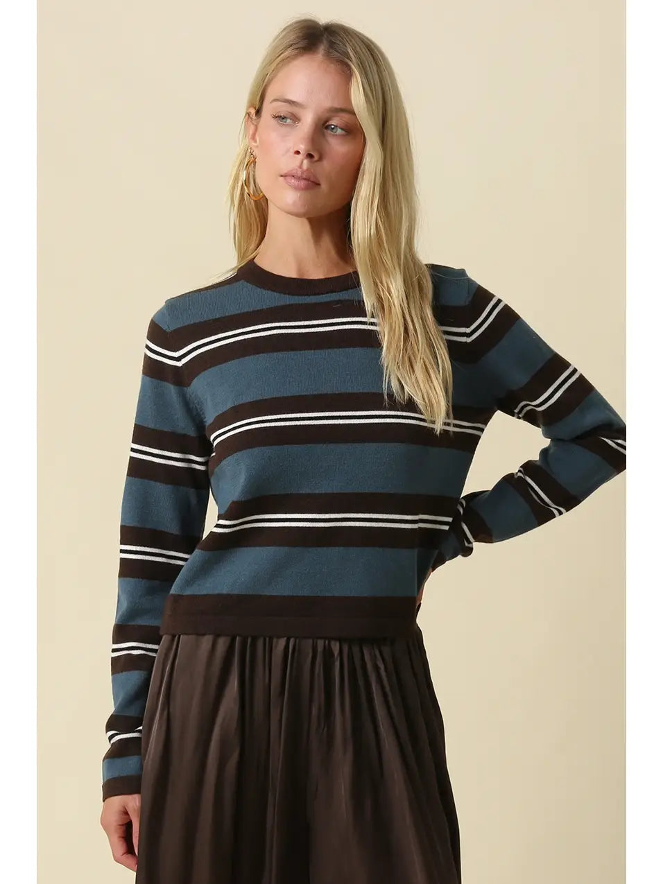 Addison Stripe Knit Top - Brown Teal