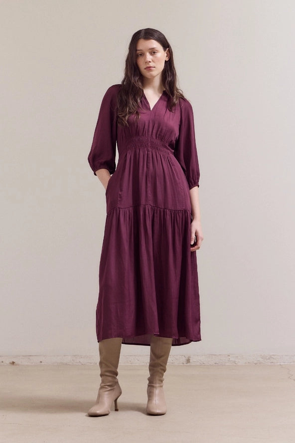 Grade + Gather - Satin Midi Dress - Plum Wine
