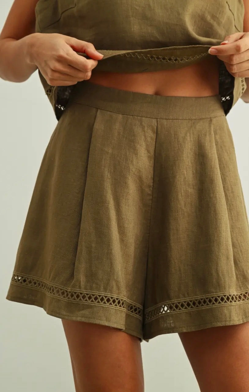 Linen Shorts - Olive