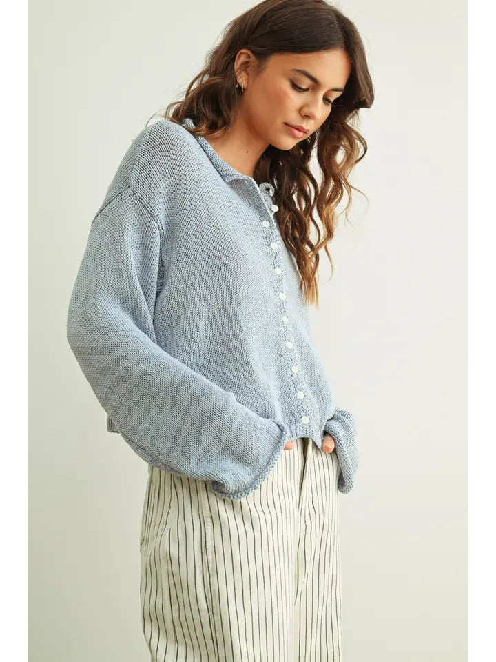 Button Front Cardigan - Sky Blue
