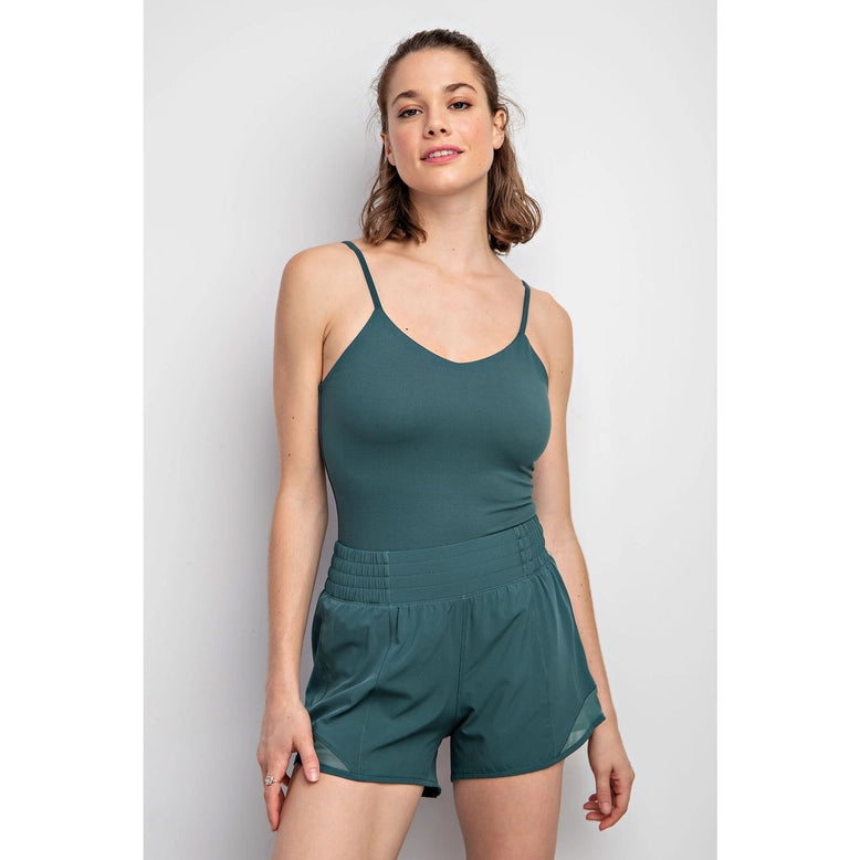 Stretch Woven Active Short with Mesh - Everglade Green