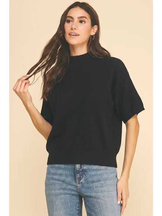 Mock Neck Dolman Sweater - Black