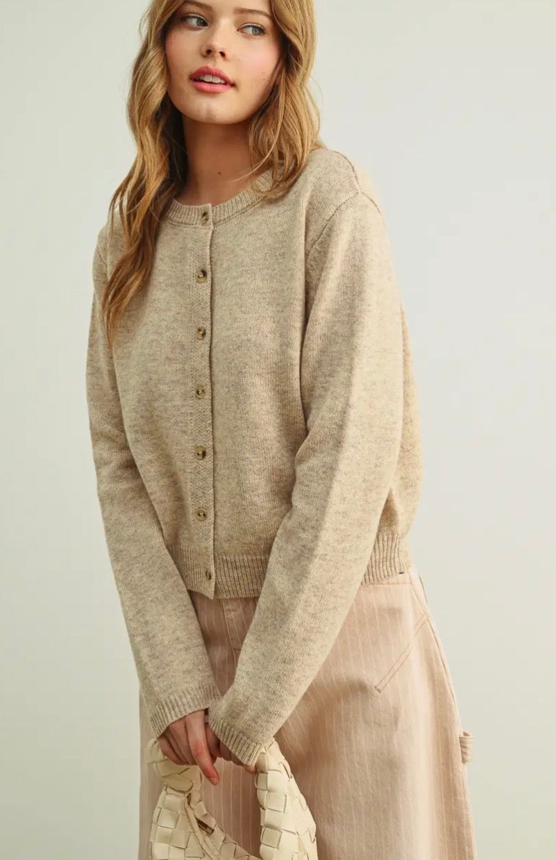 Button Front Sweater Cardigan - Beige