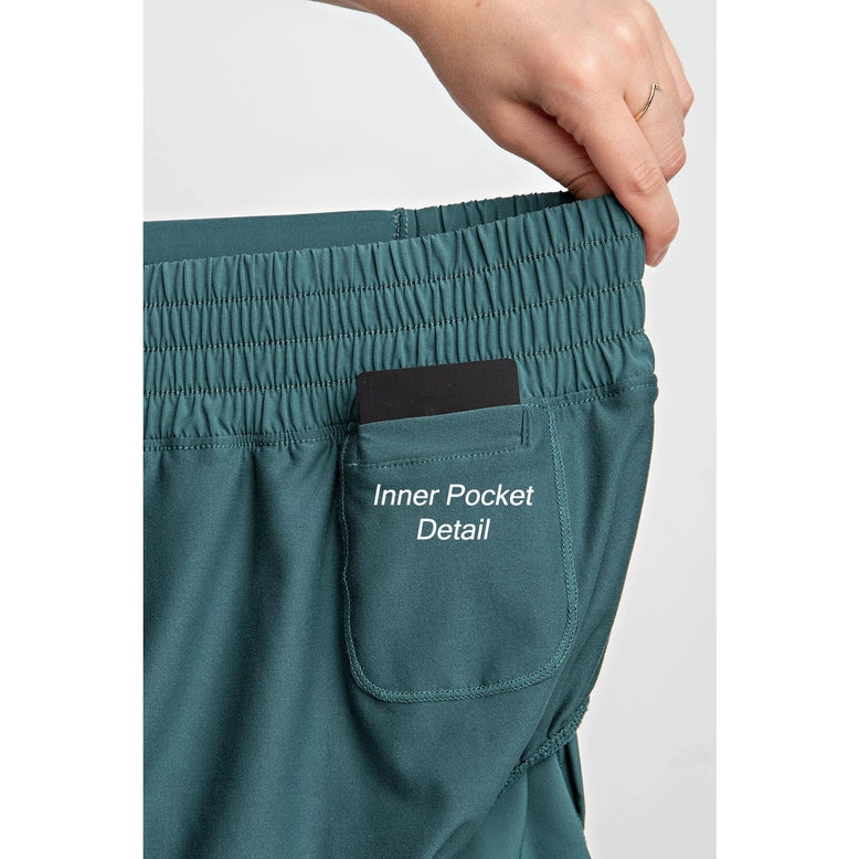 Stretch Woven Active Short with Mesh - Everglade Green