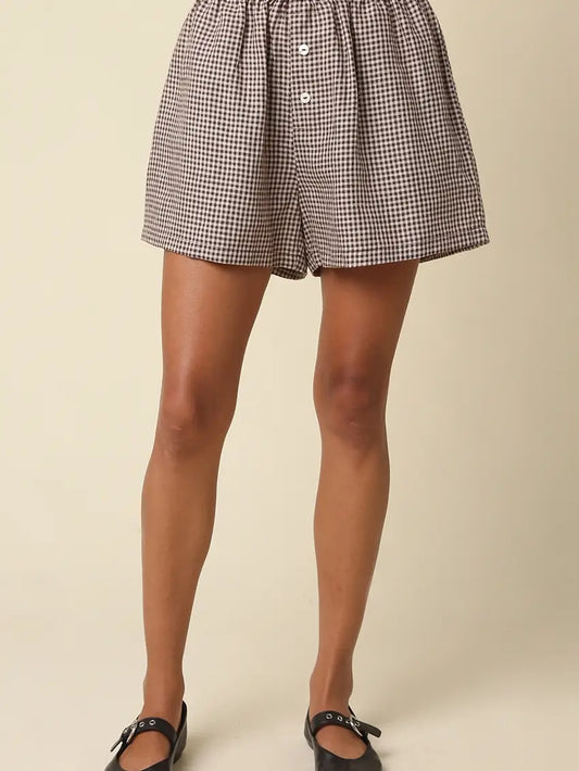 Gabi Gingham Linen Short - Brown Natural