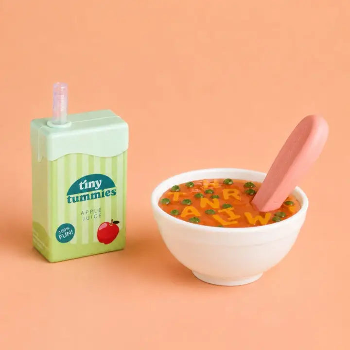 Tiny Harlow - Tiny Tummies Set - Alphabet Soup Bowl and Juice Box