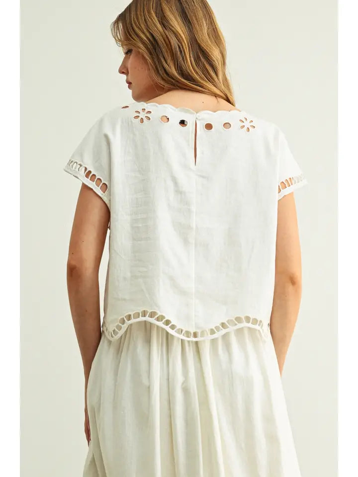 Floral Embroidered Top - Off White
