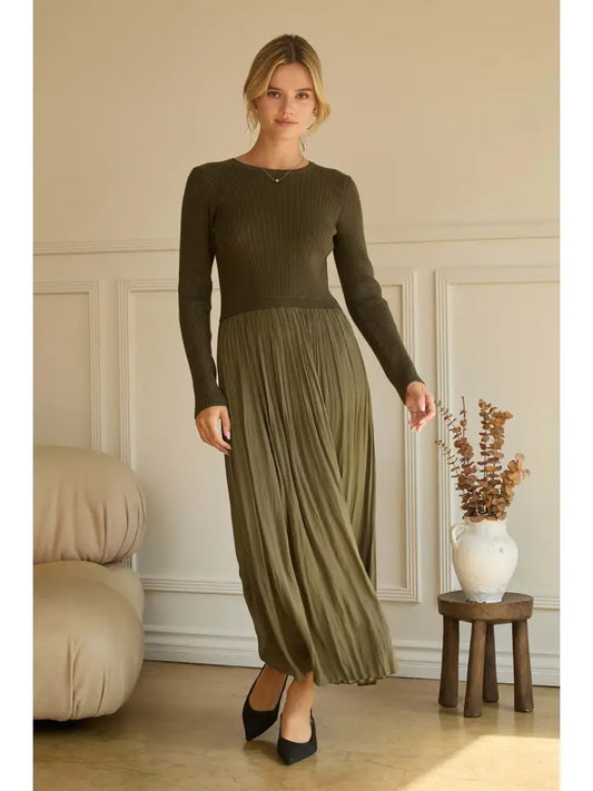 Long Sleeve Maxi Dress - Dark Olive