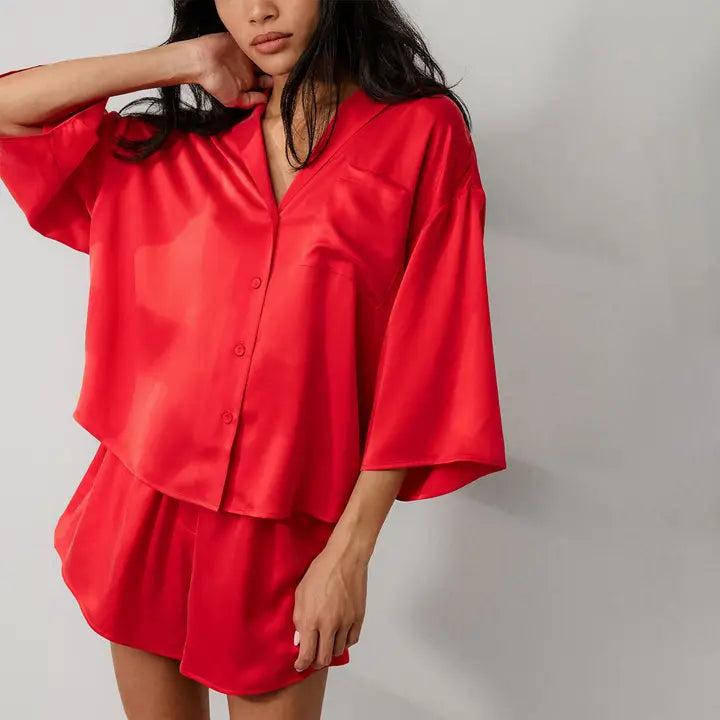 Lunya - Washable Silk Relaxed Button Up - Untold Scarlet