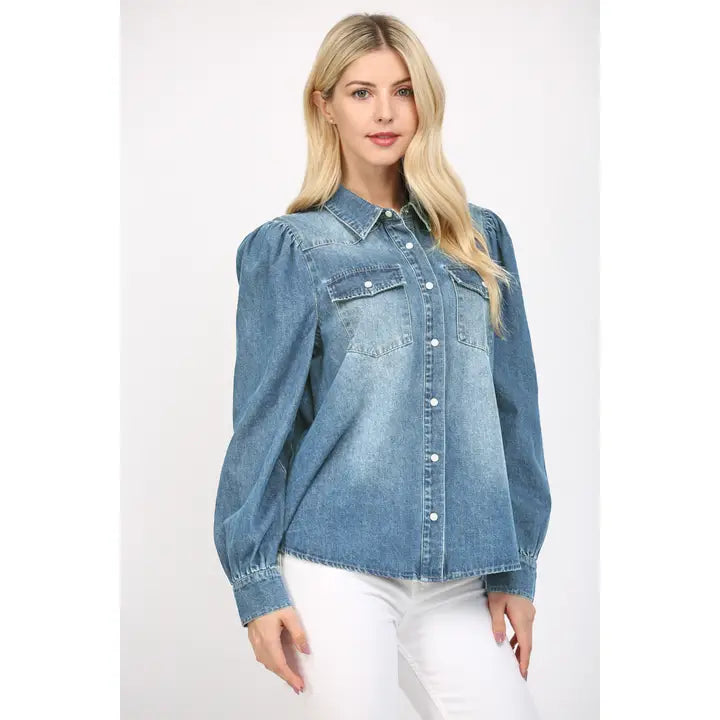 Puff Sleeve Denim Shirt