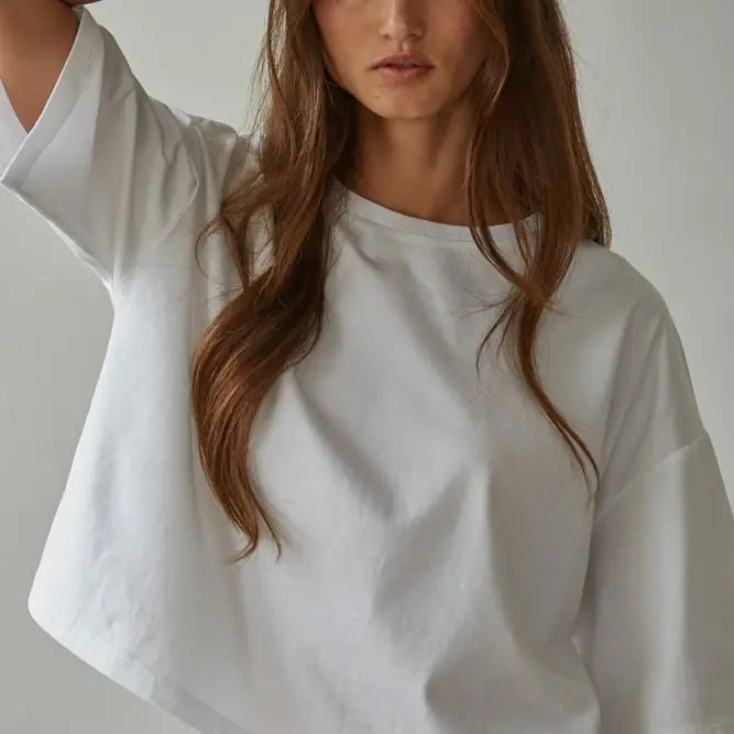 Cotton Crew Neck Short Sleeve Tee - White
