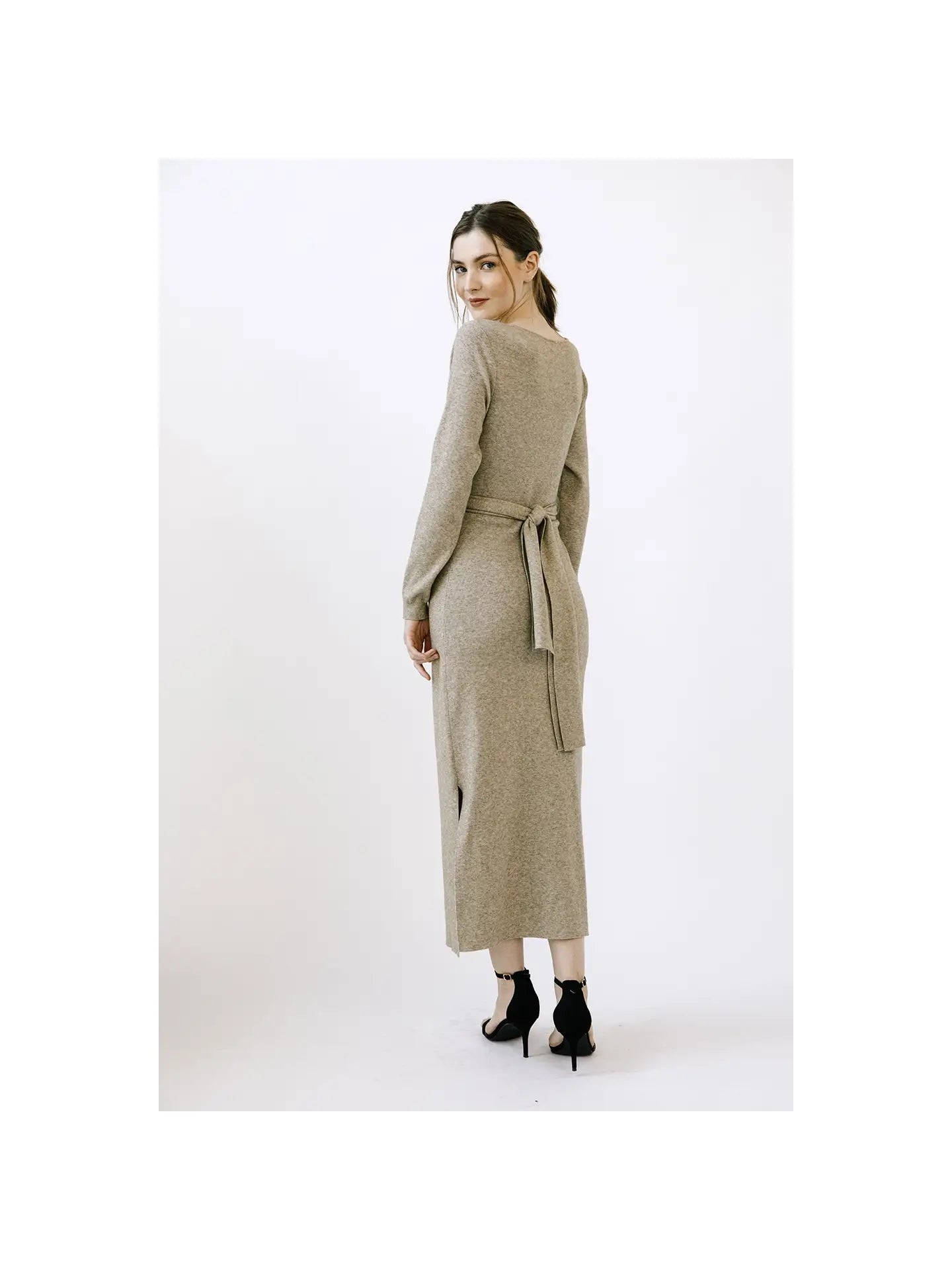 Heathered Knit Midi Dress - Beige