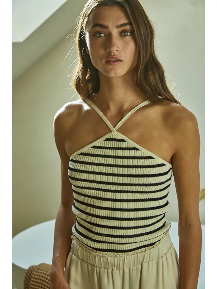 Selena Stripe Top - Natural and Black