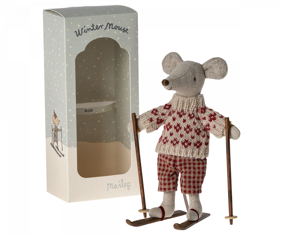 Maileg - Winter Mouse with Ski Set, Mum