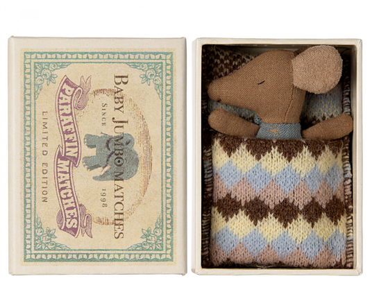 Maileg - Sleepy Wakey Baby Mouse in Matchbox - Blue