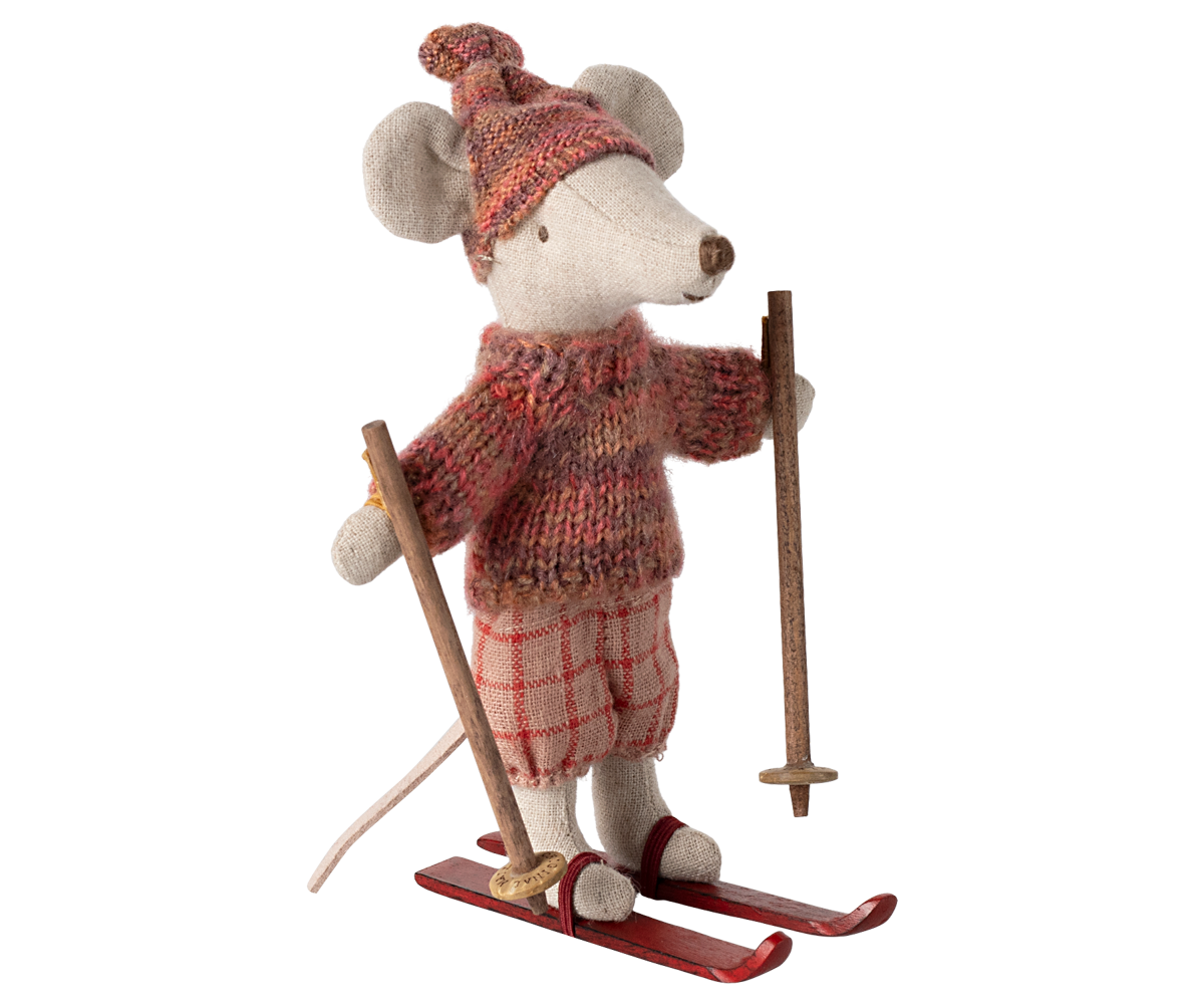 Maileg - Winter Mouse W. Ski Set, Big Sister - Rose