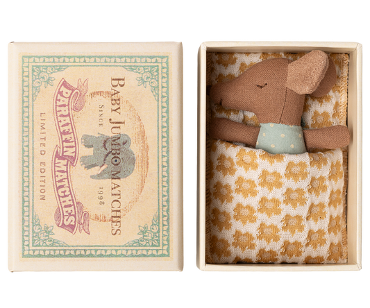 Maileg - Sleepy Wakey Baby Mouse In a Matchbox - Blue