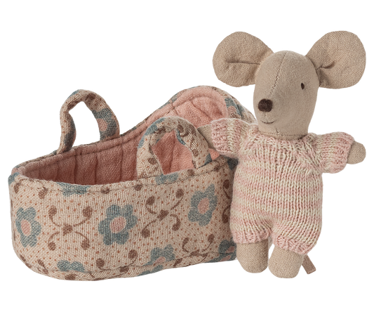 Maileg - Baby Mouse In Carry Cot - Rose