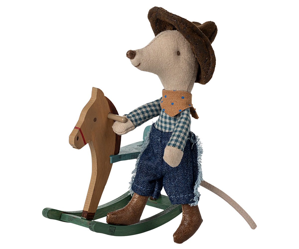 Maileg - Cowboy Mouse On Rocking Horse, Little Brother - PREORDER