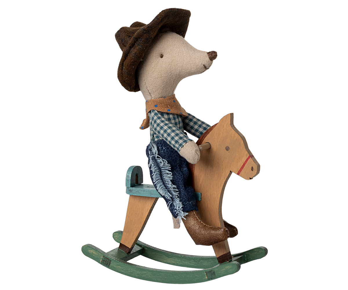 Maileg - Cowboy Mouse On Rocking Horse, Little Brother - PREORDER