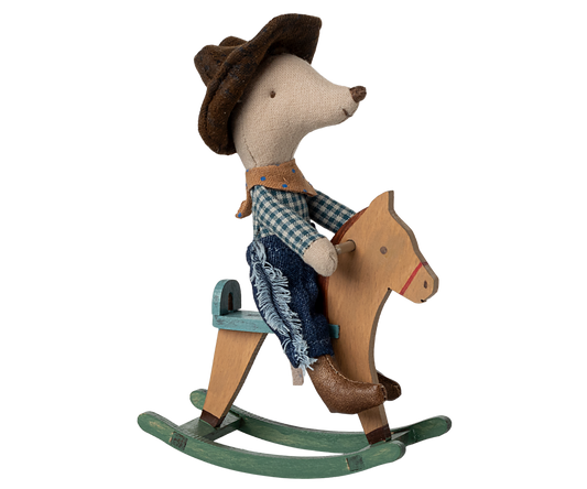 Maileg - Cowboy Mouse On Rocking Horse, Little Brother - PREORDER