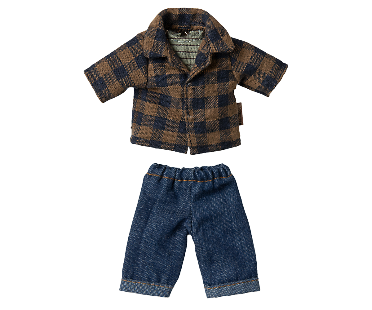 Maileg - Brown Checked Shirt and Pants, Dad Mouse