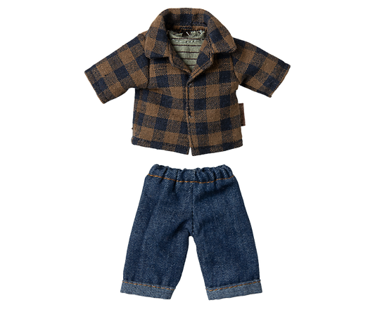 Maileg - Brown Checked Shirt and Pants, Dad Mouse