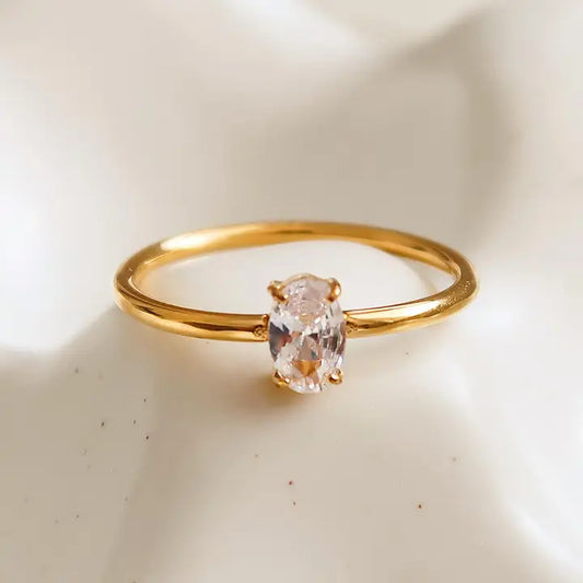 Boris 18K Gold Non-Tarnish CZ Square Thin Ring - Yellow Gold