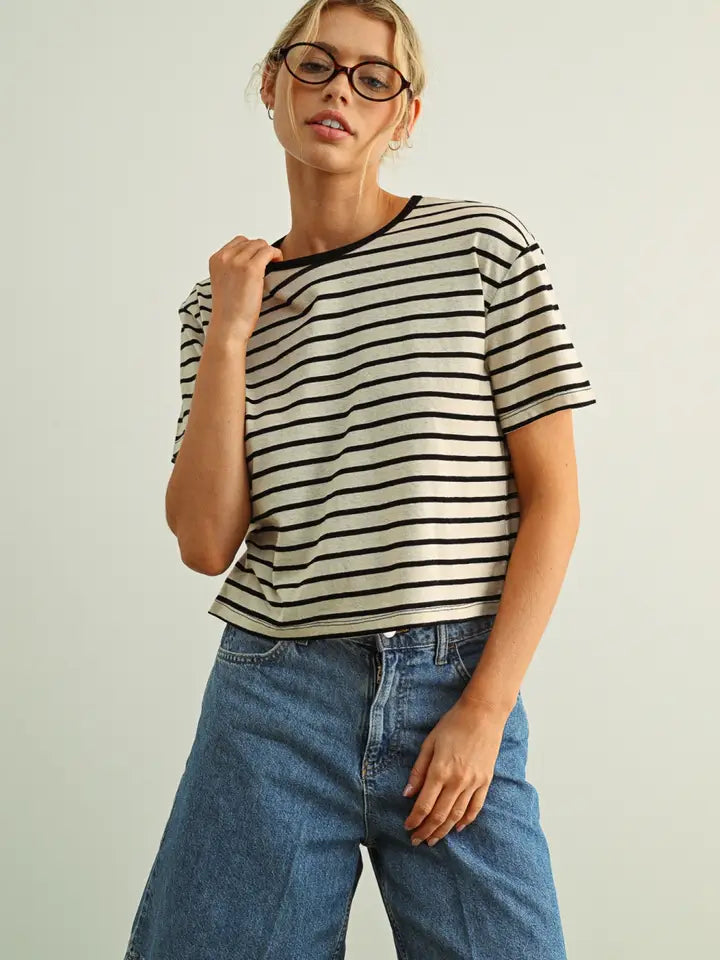 Essential Stripe Ringer Tee - Black