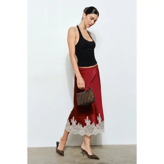 Camila Lace Trim Skirt - Wine