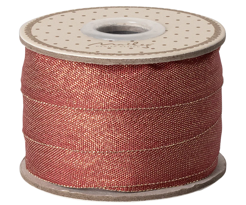 Maileg - Ribbon, W: 18 mm x L: 10 m - Red/gold