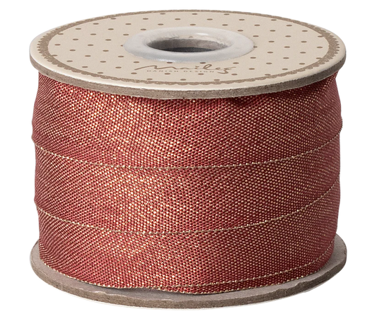 Maileg - Ribbon, W: 18 mm x L: 10 m - Red/gold
