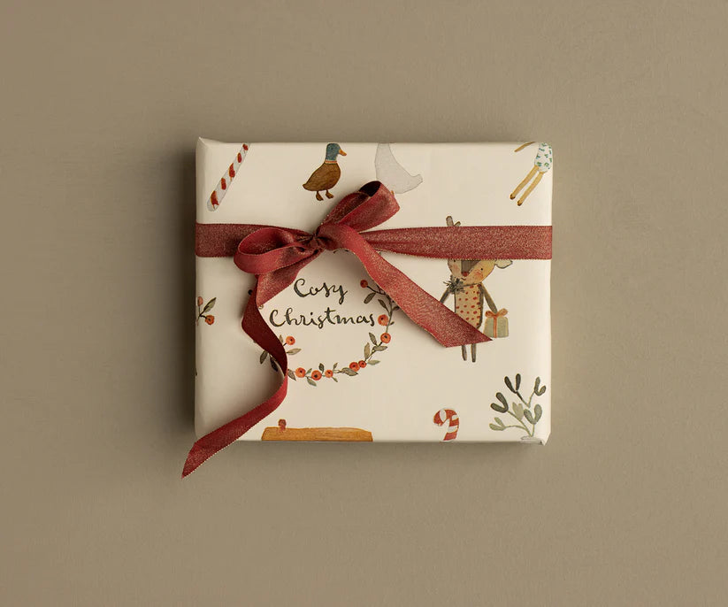 Maileg - Ribbon, W: 18 mm x L: 10 m - Red/gold