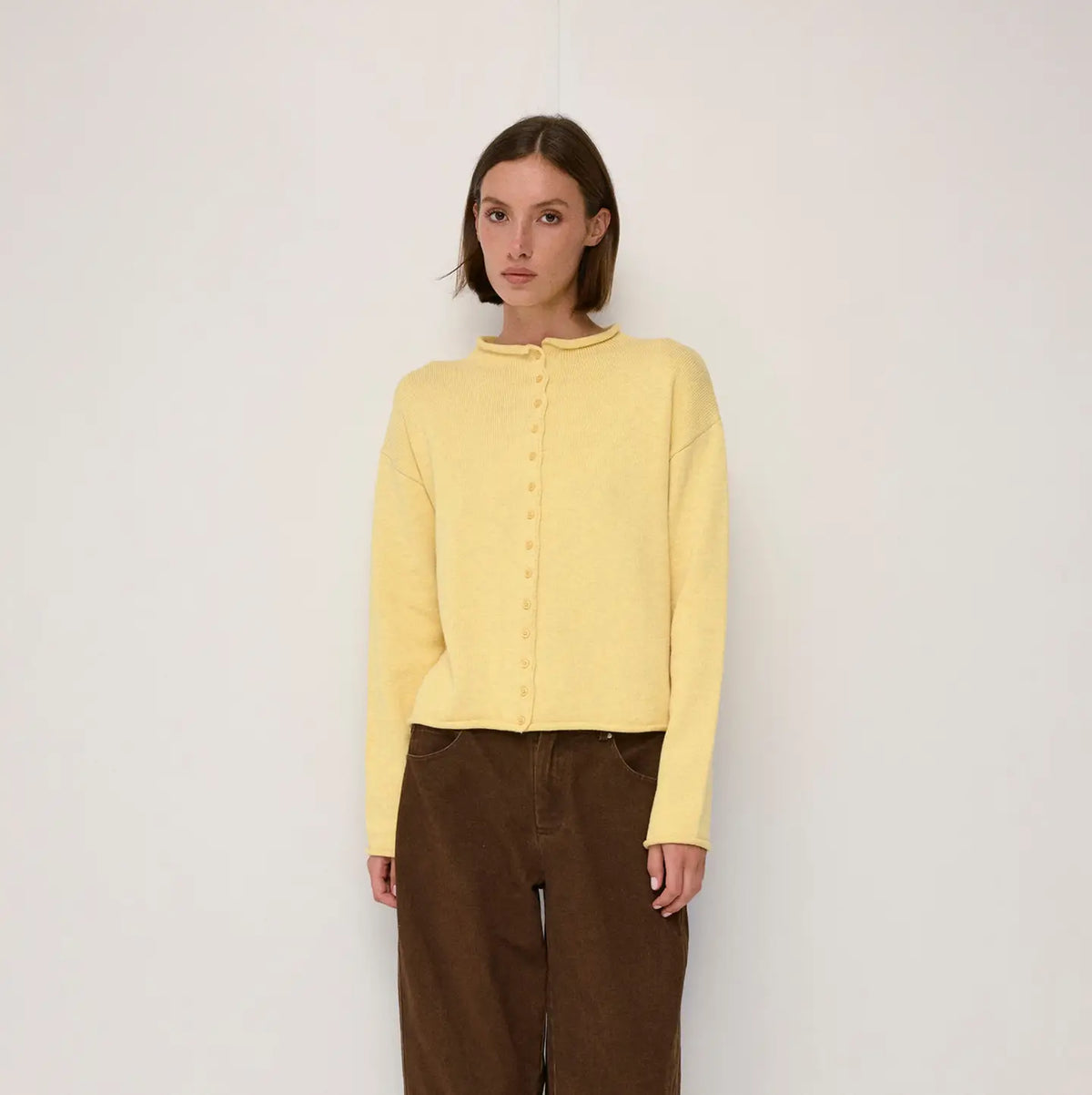 Raw Hem Button Down Cardigan - Yellow