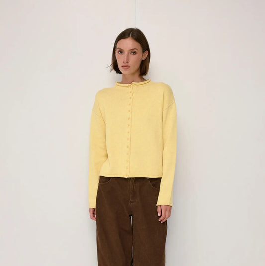 Raw Hem Button Down Cardigan - Yellow