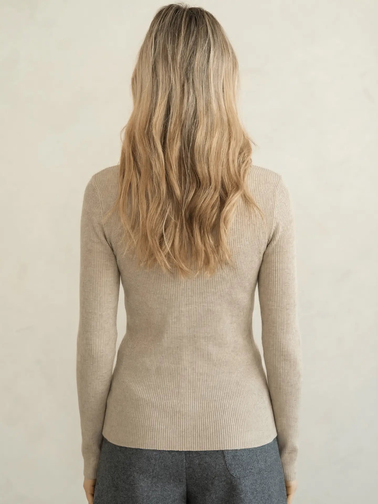 Turtleneck Rib Knit Top - Beige