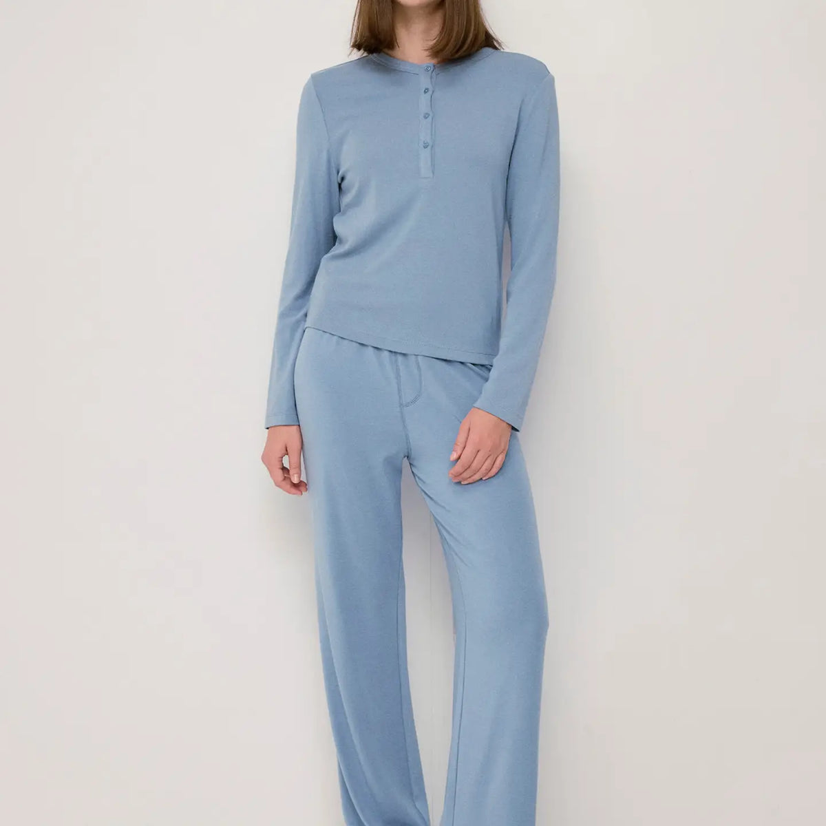 Henley Soft Knit Long Sleeve - Light Blue