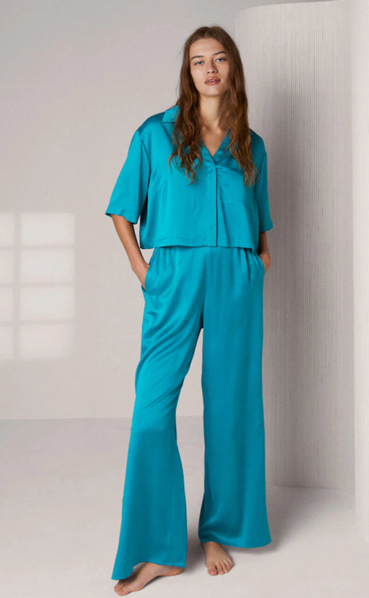 Lunya Women's Washable Silk High Rise Pant Set, Deep Blue, XS at   Women's Clothing store