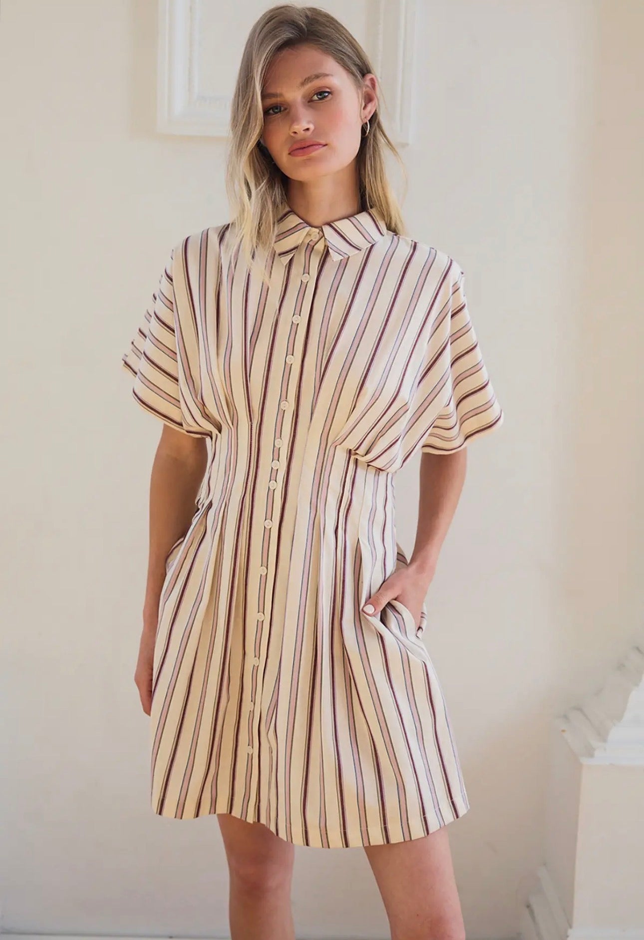 Button Front Pintuck Cotton Dress