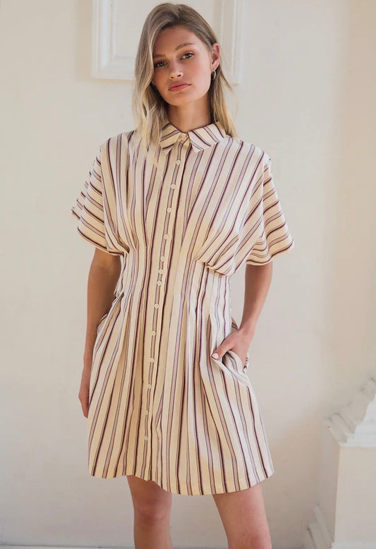 Button Front Pintuck Cotton Dress