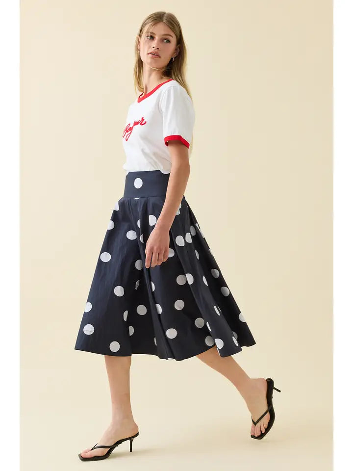 Polka Dot Midi Skirt - Navy