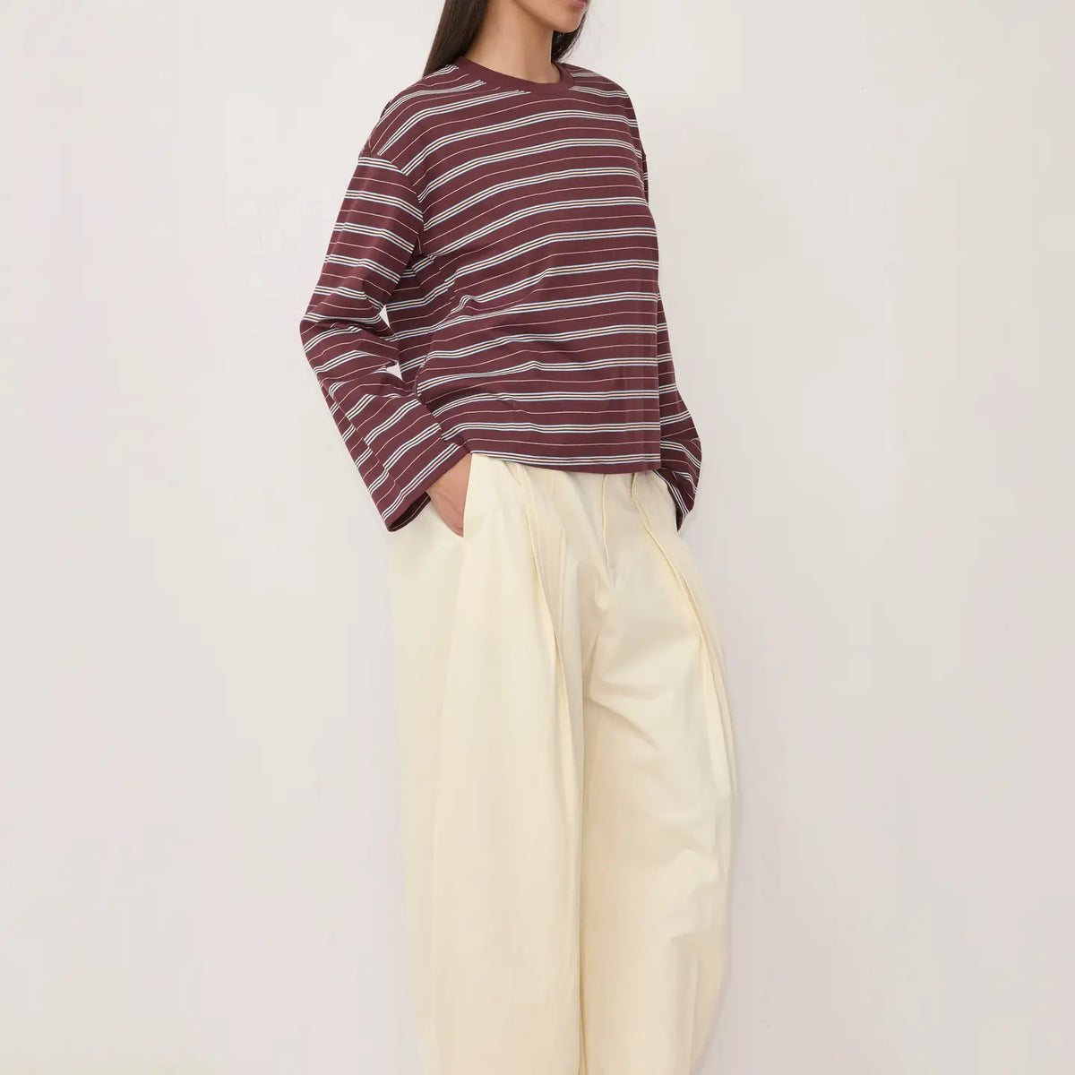 Striped Flare Long Sleeve- Burgundy
